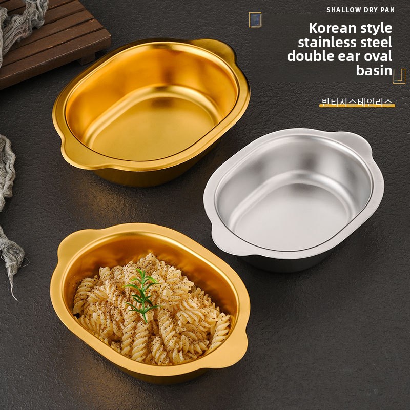 Korean Food Snacks - 韓国製ステンレス製バイノーラルオーバル型洗面器高級ドレッシングボウル大型業務用軽食サラダスナック麺用