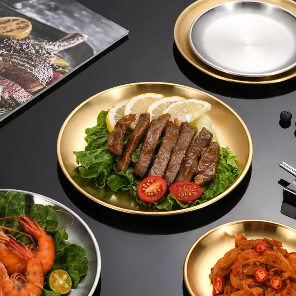 Korean Food Snacks - 環境に優しい韓国料理プレート ステンレス製 ゴールド シルバー メタルトレイ ヨーロピアンスタイル