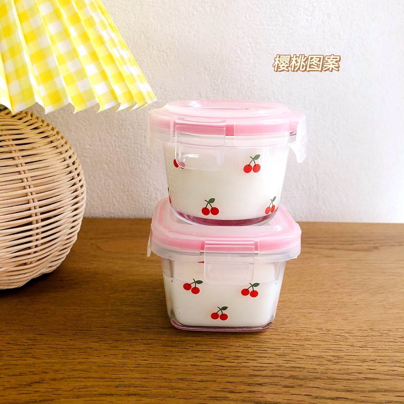 Korean Food Snacks - ポータブル韓国チェリーミニ密封箱かわいい甘い女の子ガラスフルーツスナックボックス、小容量新鮮な箱瓶ふた付き、120ml、1個