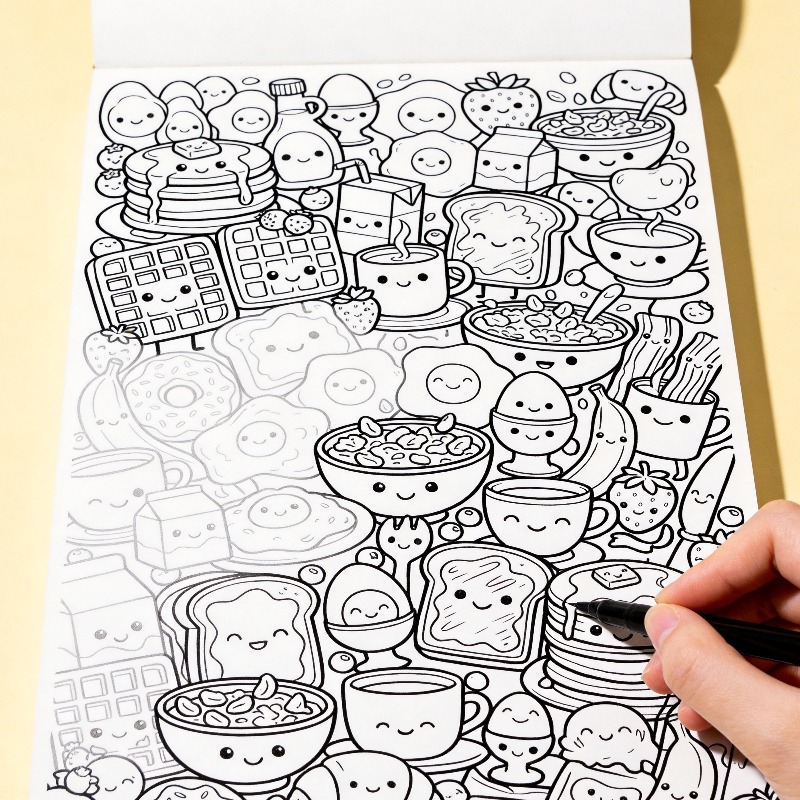 Food And Snacks Coloring Book - 大人向けの減圧瞑想用手描き塗り絵、花/肖像画/城/食べ物など様々なテーマ、細線画