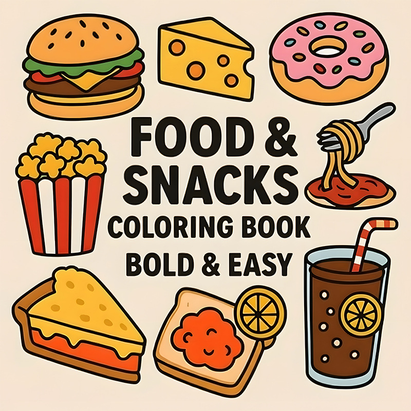 Food And Snacks Coloring Book - 厚手の食品＆スナックをテーマにした塗り絵ブック、滲み防止ストレス解消落書き描画ノート、毎日のレジャーに最適なペイントブック