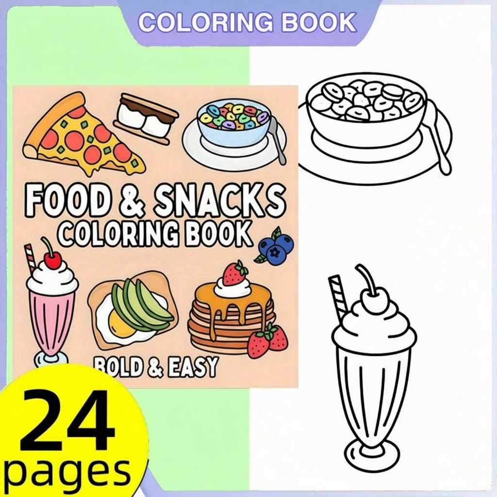 新しい食べ物とスナックをテーマにした塗り絵、大人向けの落書き - Food And Snacks Coloring Book のレビューと価格