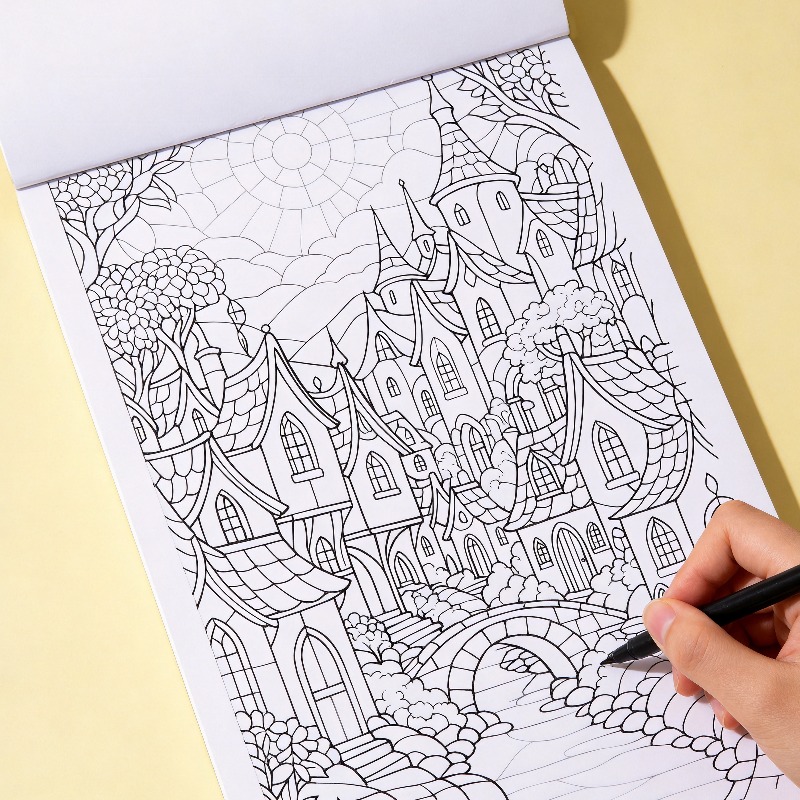 大人向けの減圧瞑想用手描き塗り絵、花/肖像画/城/食べ物など - Food And Snacks Coloring Book のレビューと価格