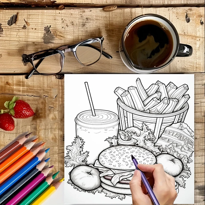 大人向けのファーストフード塗り絵ブック、かわいい描画ページ、 - Food And Snacks Coloring Book のレビューと価格