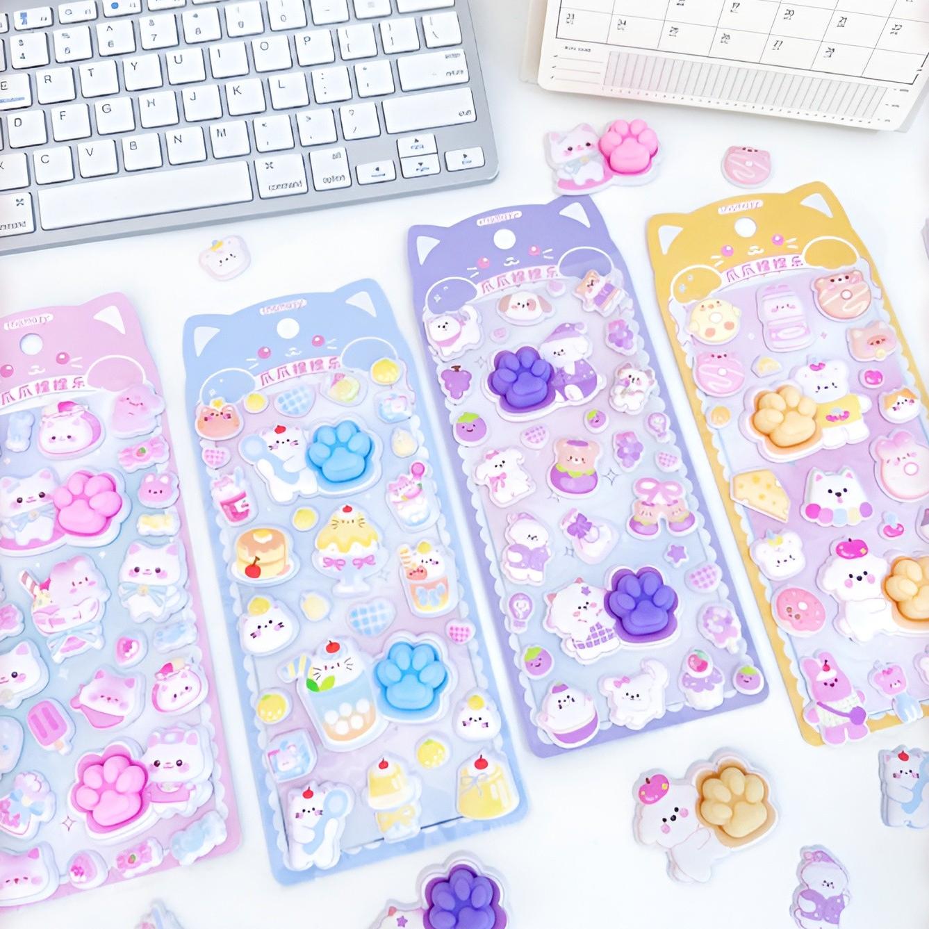 かわいい3Dふわふわ猫の足ステッカー、キュートな漫画風動物デ - Candy Sour Strip のレビューと価格